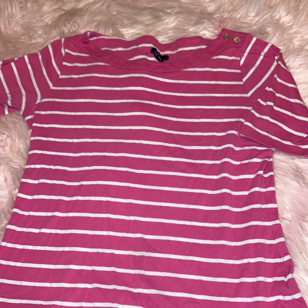 Nautica pink and white stripe gold buttons